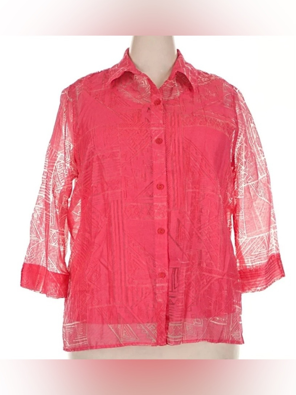 ALFRED DUNNER 2 pc button up 3/4 sleeve semi sheer, matching tank top size 16